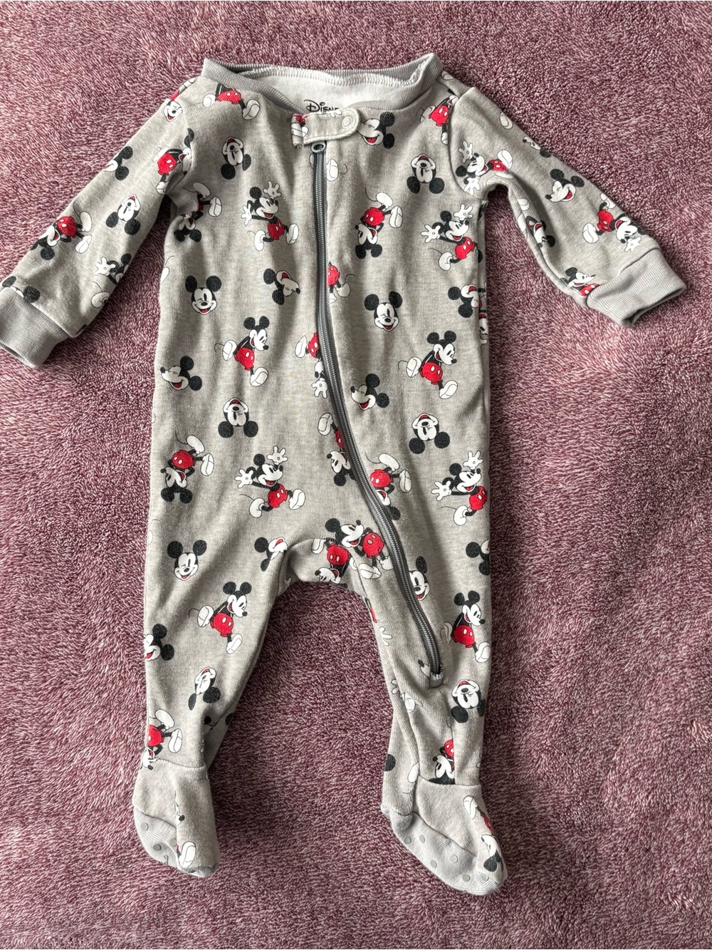 Janie and Jack Gray Mickey Mouse Printed Footed One-Piece